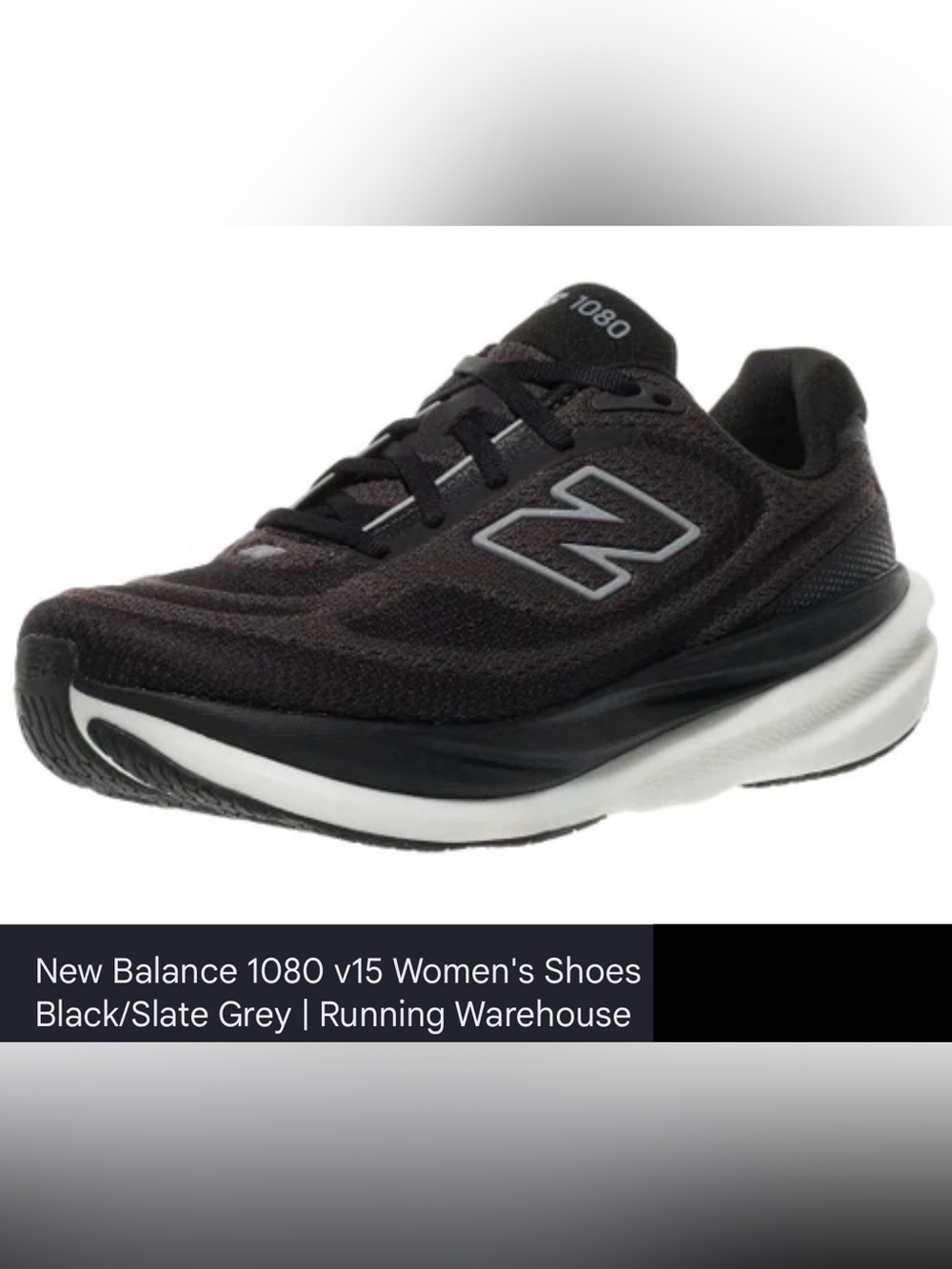 New Balance Women's 1080v15 Running Shoe - Black with Slate Grey, Size: 7.5
